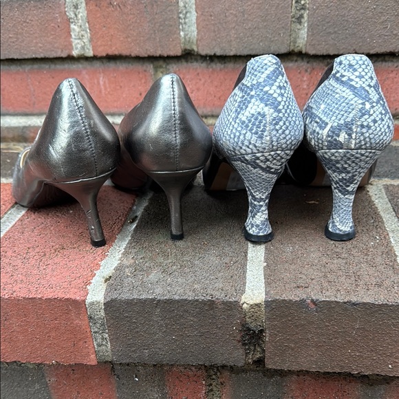 Bundle of Women's Pumps - silver, black peep toe, olive, grey patterned - Picture 3 of 15